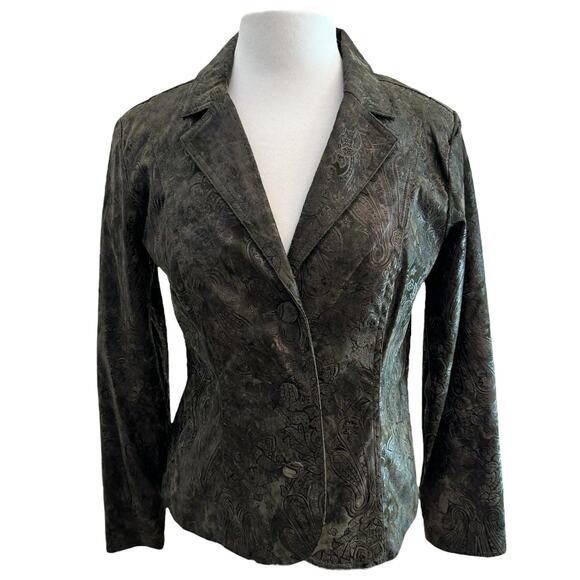 Chic Olive Patterned Women's Blazer - Picture 12 of 13